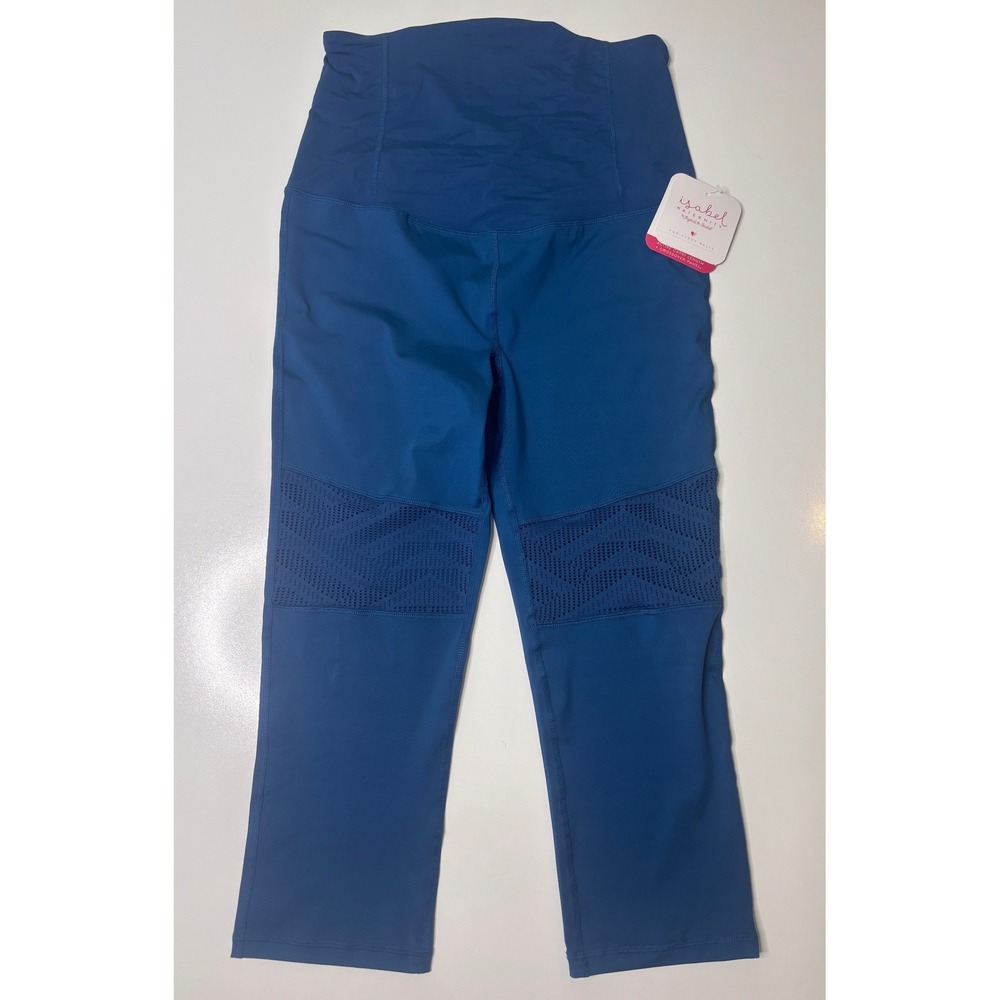 Isabel Maternity Ingrid & Isabel Blue Crossover Panel Mesh Capri Leggings L NEW